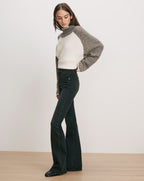 Veronica Beard Cream and gray color block sweater, black flared jeans