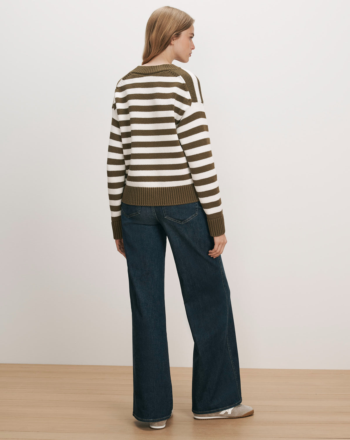 Veronica Beard Olive and white striped knit sweater