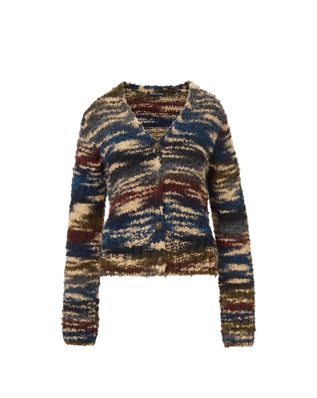 Veronica Beard Multicolor fuzzy knit cardigan with button front closure.