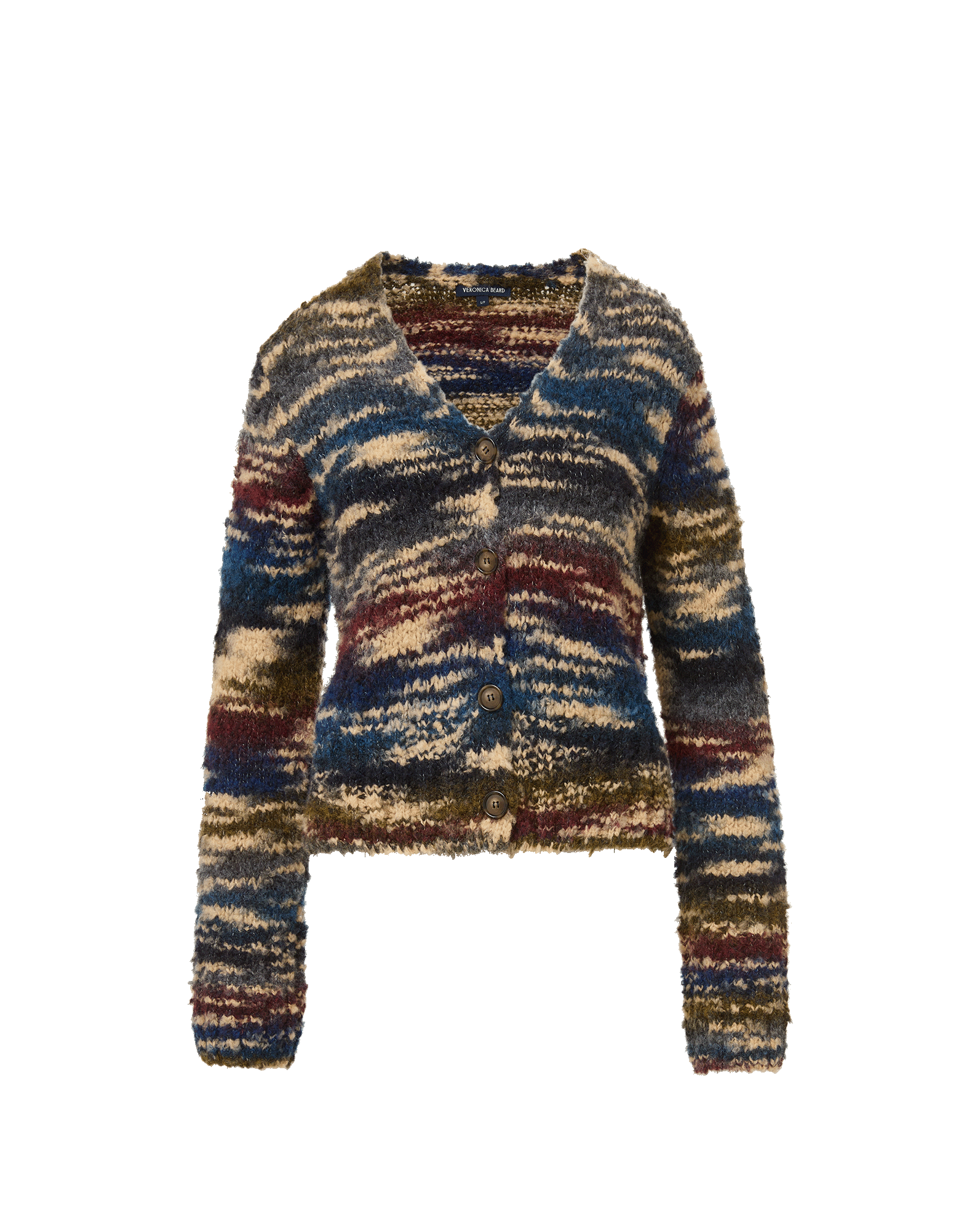 Veronica Beard Multicolor fuzzy knit cardigan with button front closure.