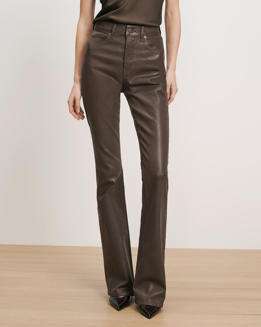 Veronica Beard Brown leather flare pants