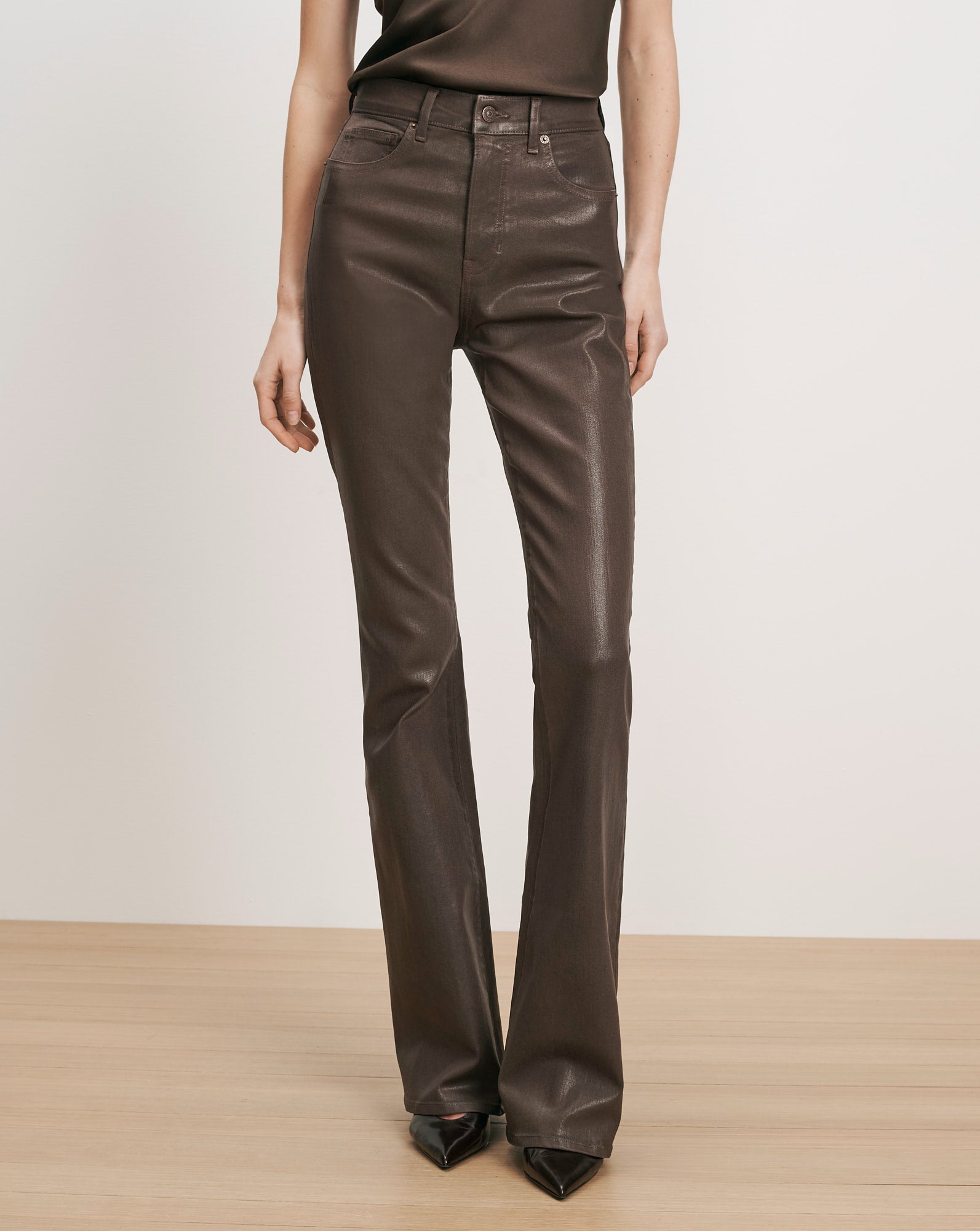 Veronica Beard Brown leather flare pants
