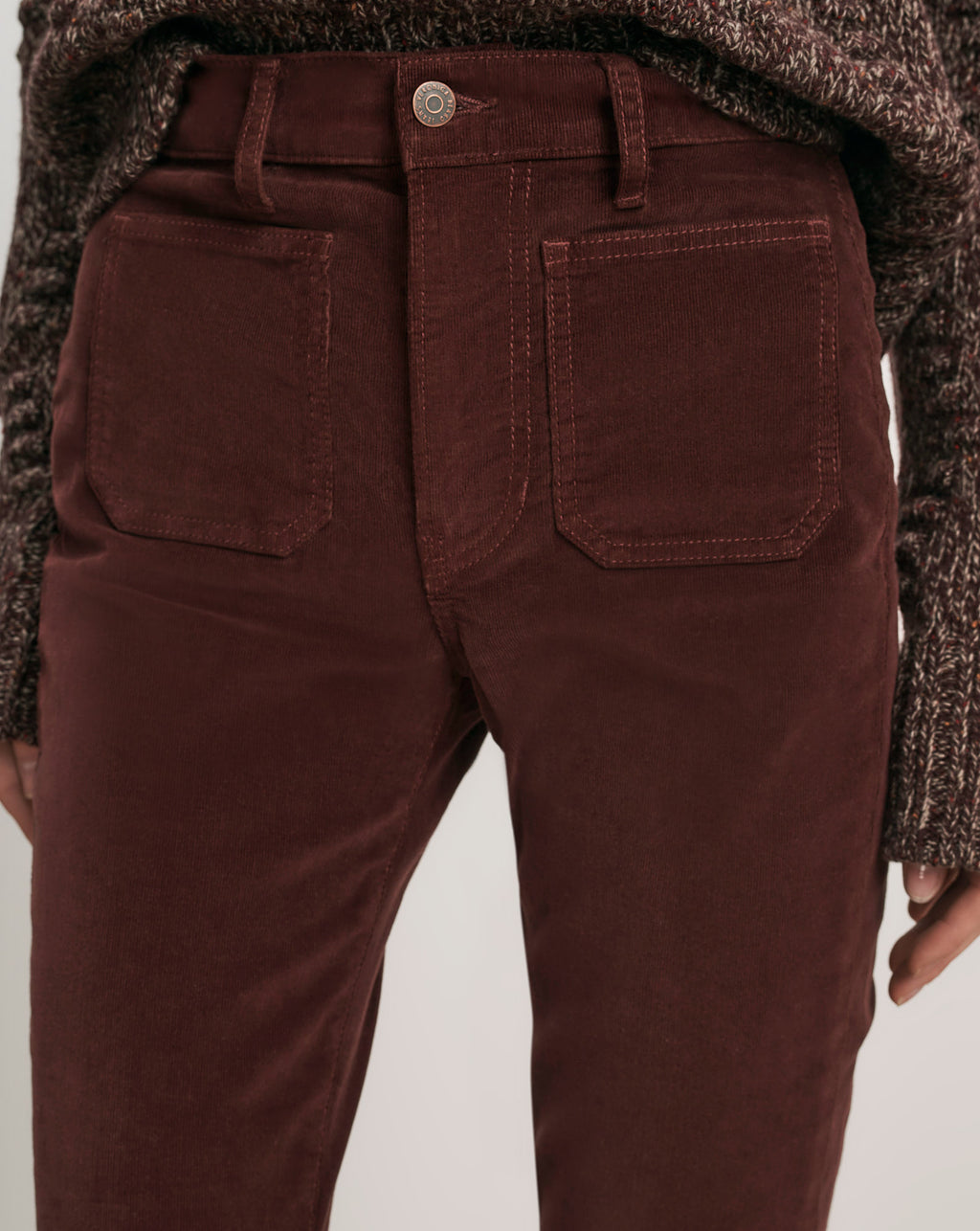 Veronica Beard Brown corduroy pants with patch pockets.