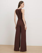 Veronica Beard Brown ribbed tank top and wide-leg pants.