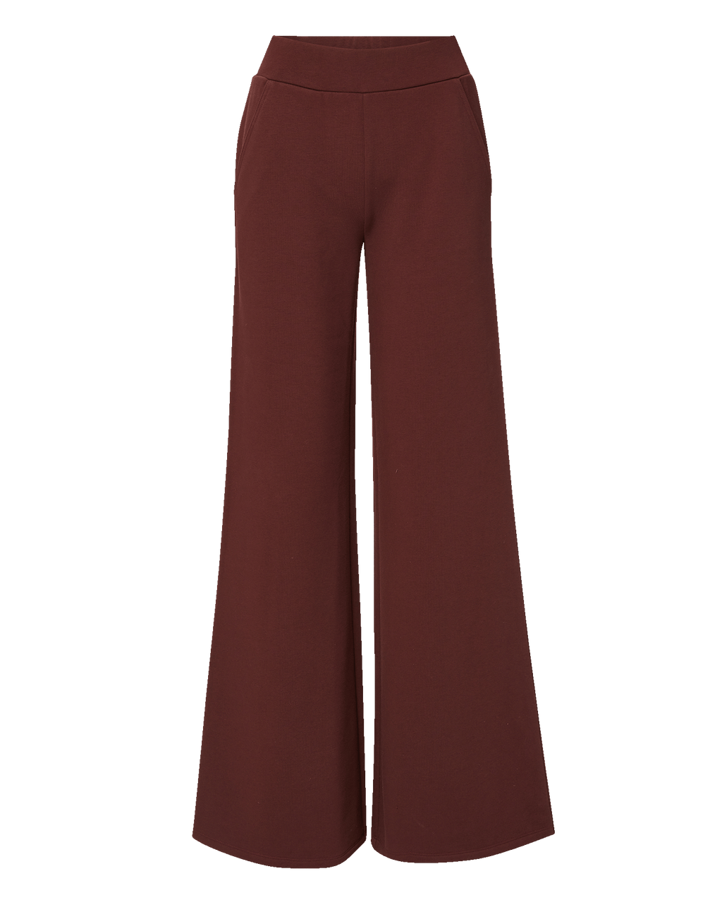 Veronica Beard Burgundy wide-leg knit trousers with elastic waistband.