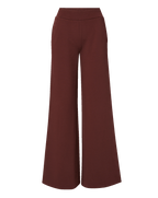 Veronica Beard Burgundy wide-leg knit trousers with elastic waistband.