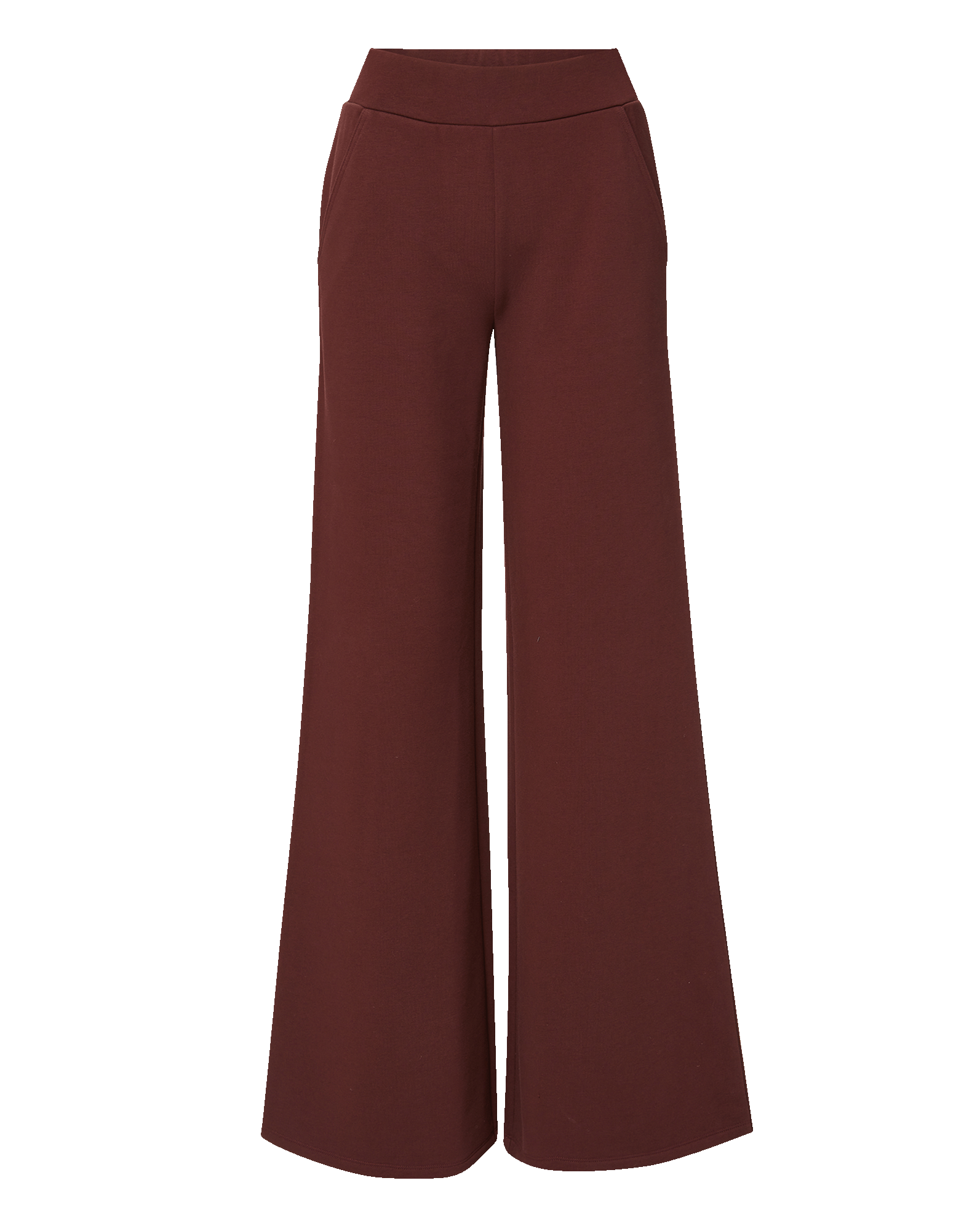 Veronica Beard Burgundy wide-leg knit trousers with elastic waistband.