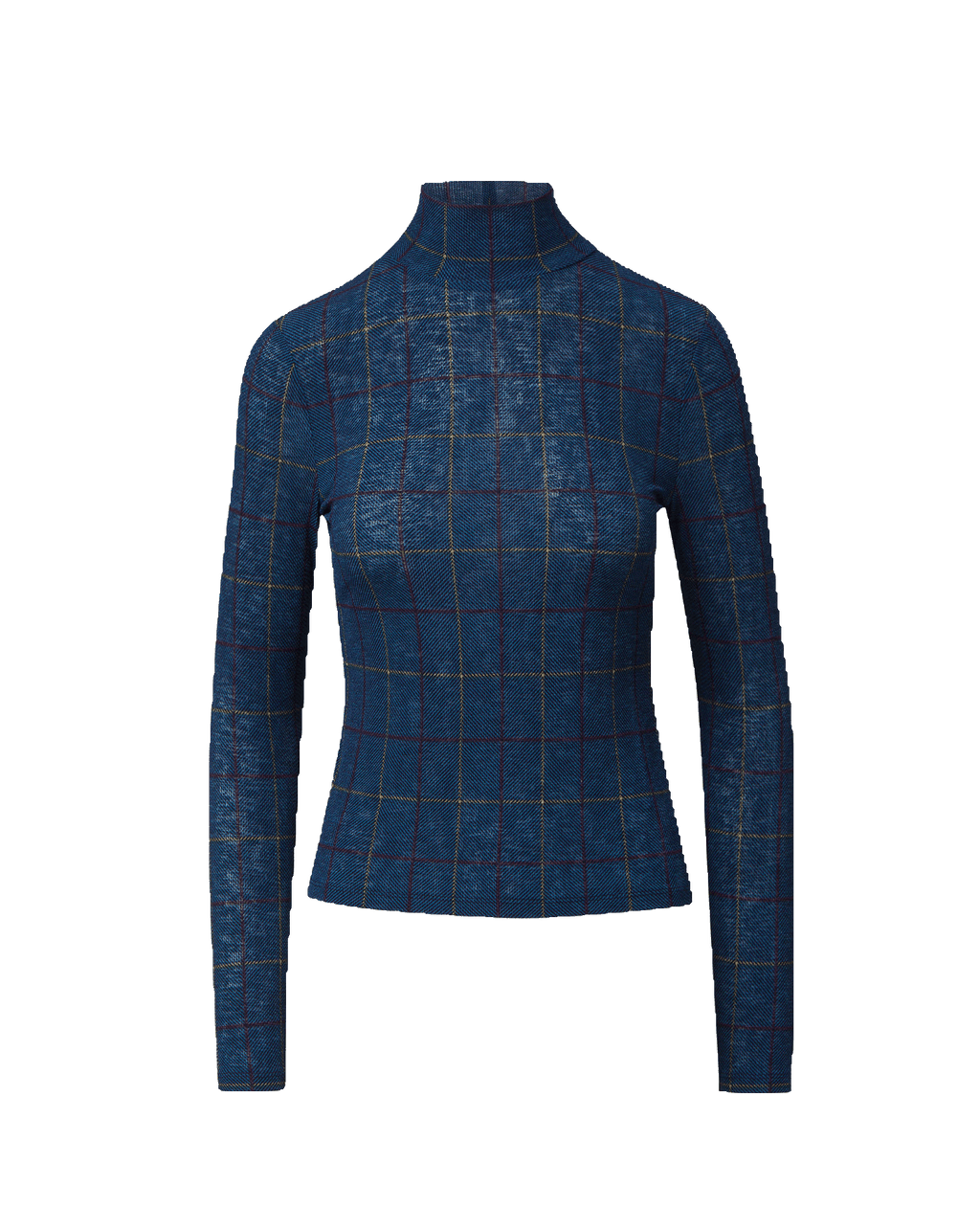 Veronica Beard Blue plaid turtleneck top with long sleeves.
