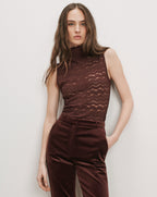 Veronica Beard Brown lace sleeveless mock neck top.