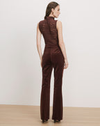 Veronica Beard Brown lace sleeveless top and velvet flared pants.