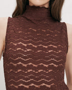 Veronica Beard Brown lace sleeveless turtleneck top.