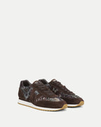 Veronica Beard Brown suede and floral jacquard sneakers