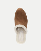 Veronica Beard Brown suede shearling-lined slip-on mule shoe.