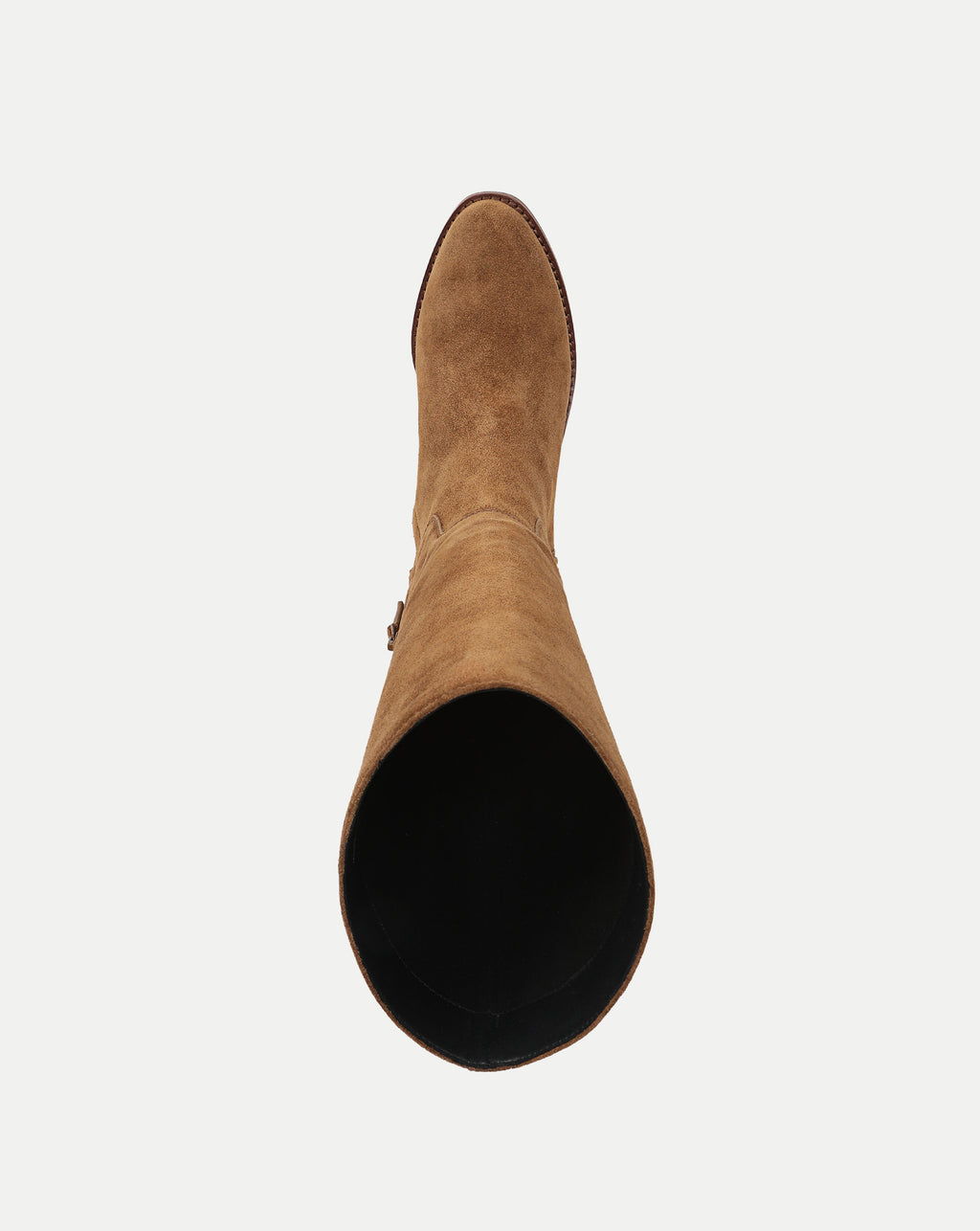 Veronica Beard Tan suede knee-high boot with pointed toe.