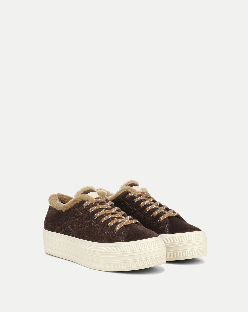 Veronica Beard Brown suede platform sneakers with shearling lining.