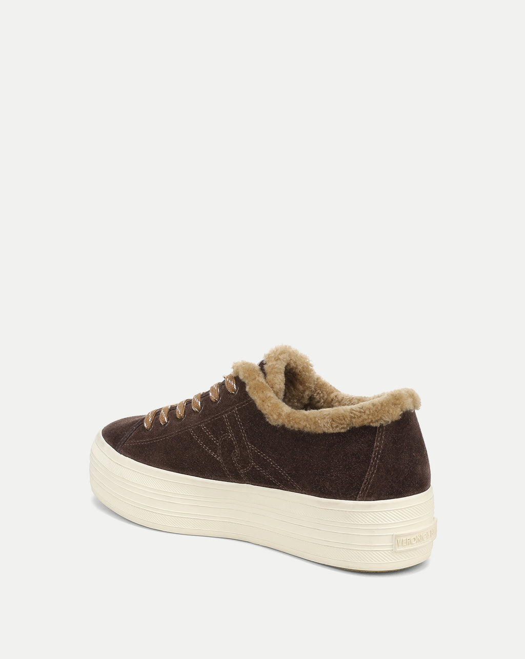 Veronica Beard Brown suede platform sneaker with faux-fur lining.