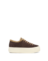 Veronica Beard Brown suede platform sneaker with faux-fur lining.