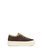 Veronica Beard Brown suede platform sneaker with faux-fur lining.