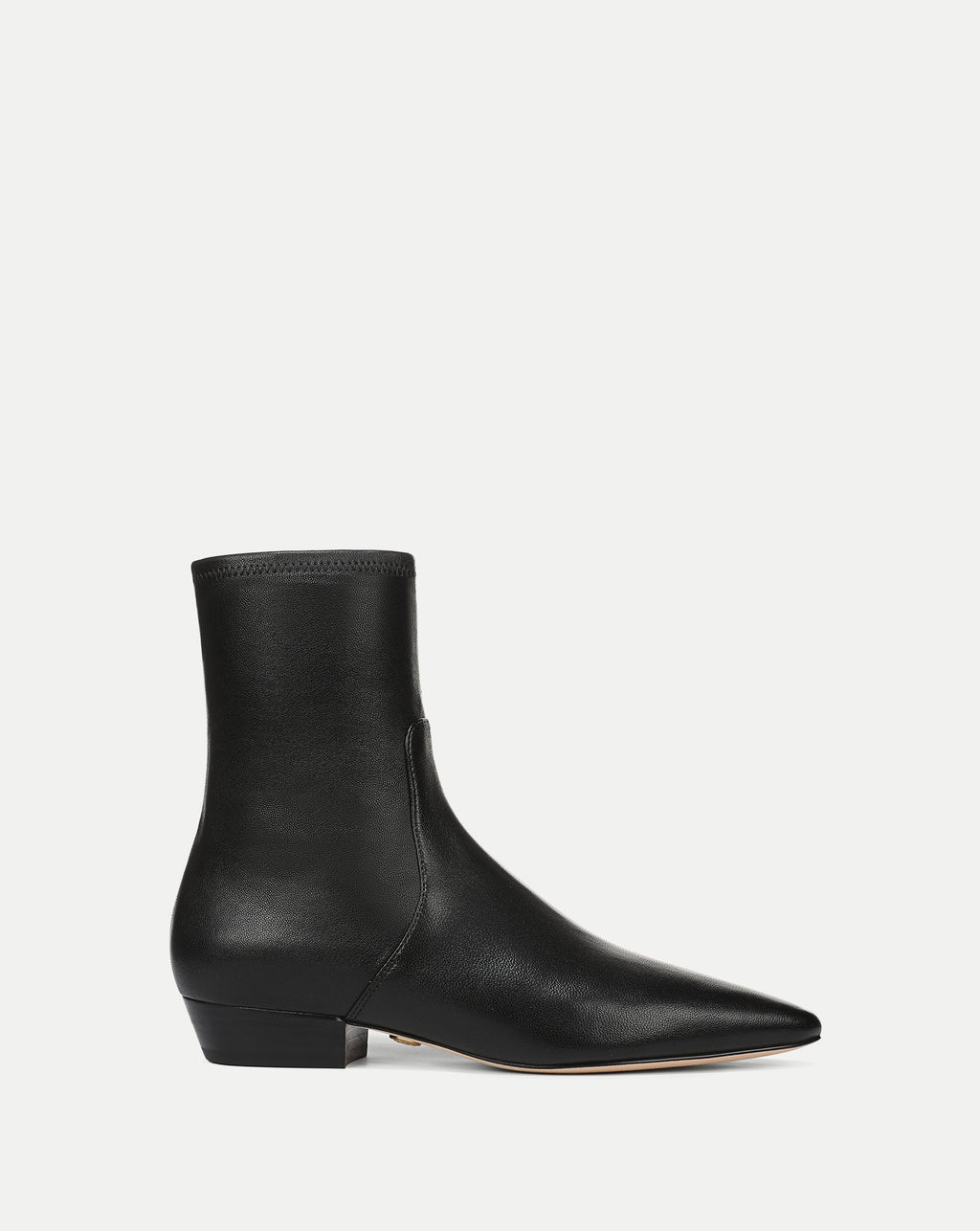 Veronica Beard Black leather ankle boots with pointed toe.