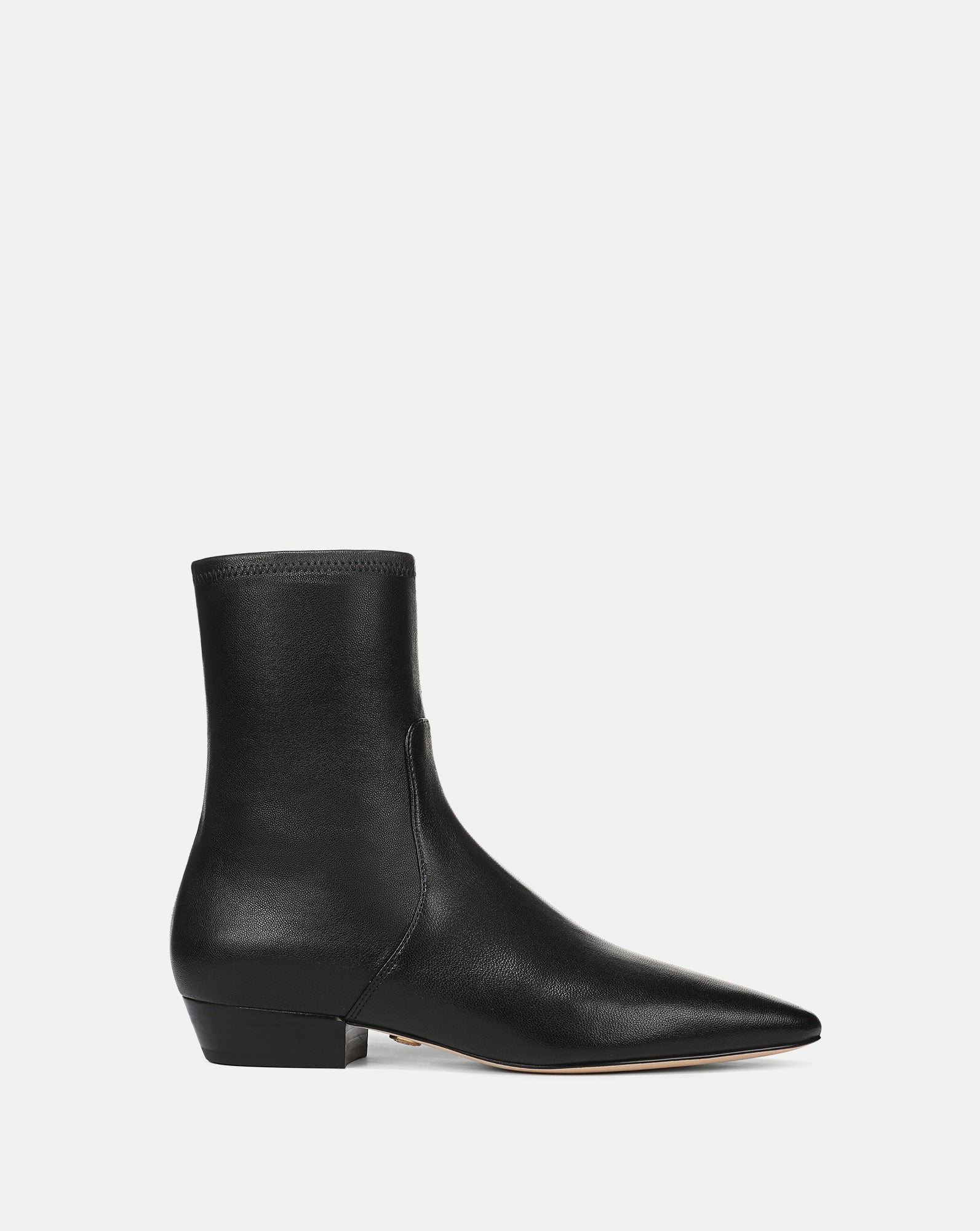 Veronica Beard Black leather ankle boots with pointed toe.