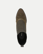 Veronica Beard Olive green suede ankle boot, pointed toe.
