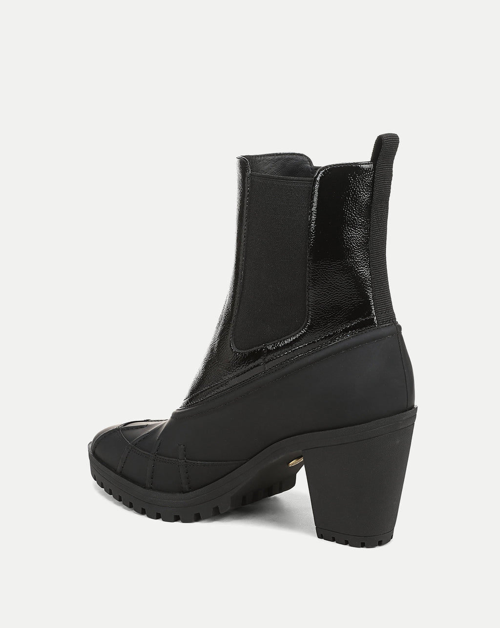 Veronica Beard Black leather heeled chelsea rain boots.