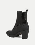 Veronica Beard Black leather heeled chelsea rain boots.