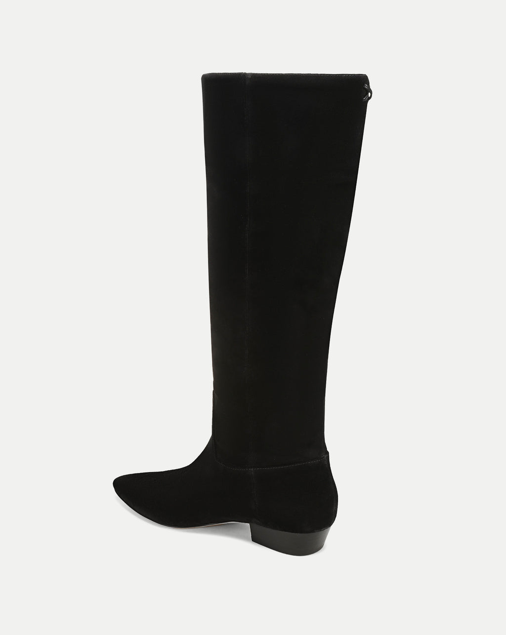 Veronica Beard Black suede knee-high boot with pointed toe.