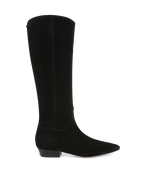 Veronica Beard Black suede knee-high boots with pointed toe.