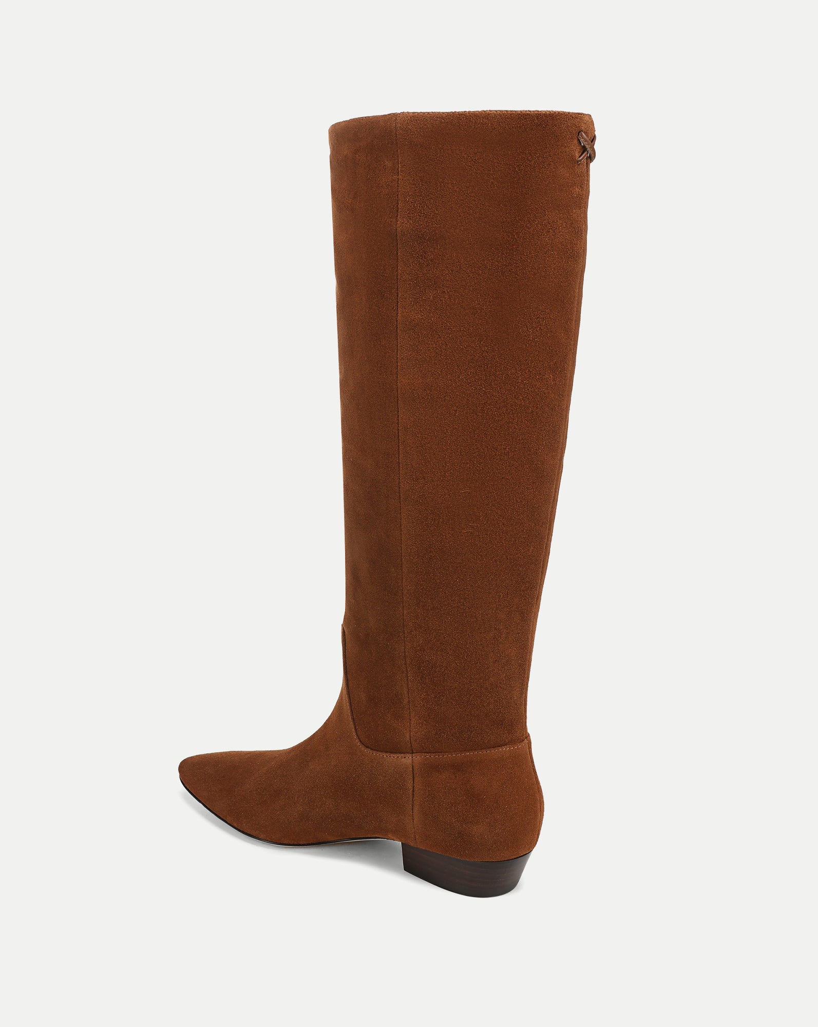 Veronica Beard Brown suede knee-high boot with pointed toe.