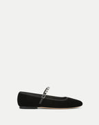 Veronica Beard Black velvet Mary Jane flat with crystals.