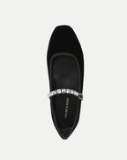 Veronica Beard Black velvet Mary Jane flat with crystal strap.