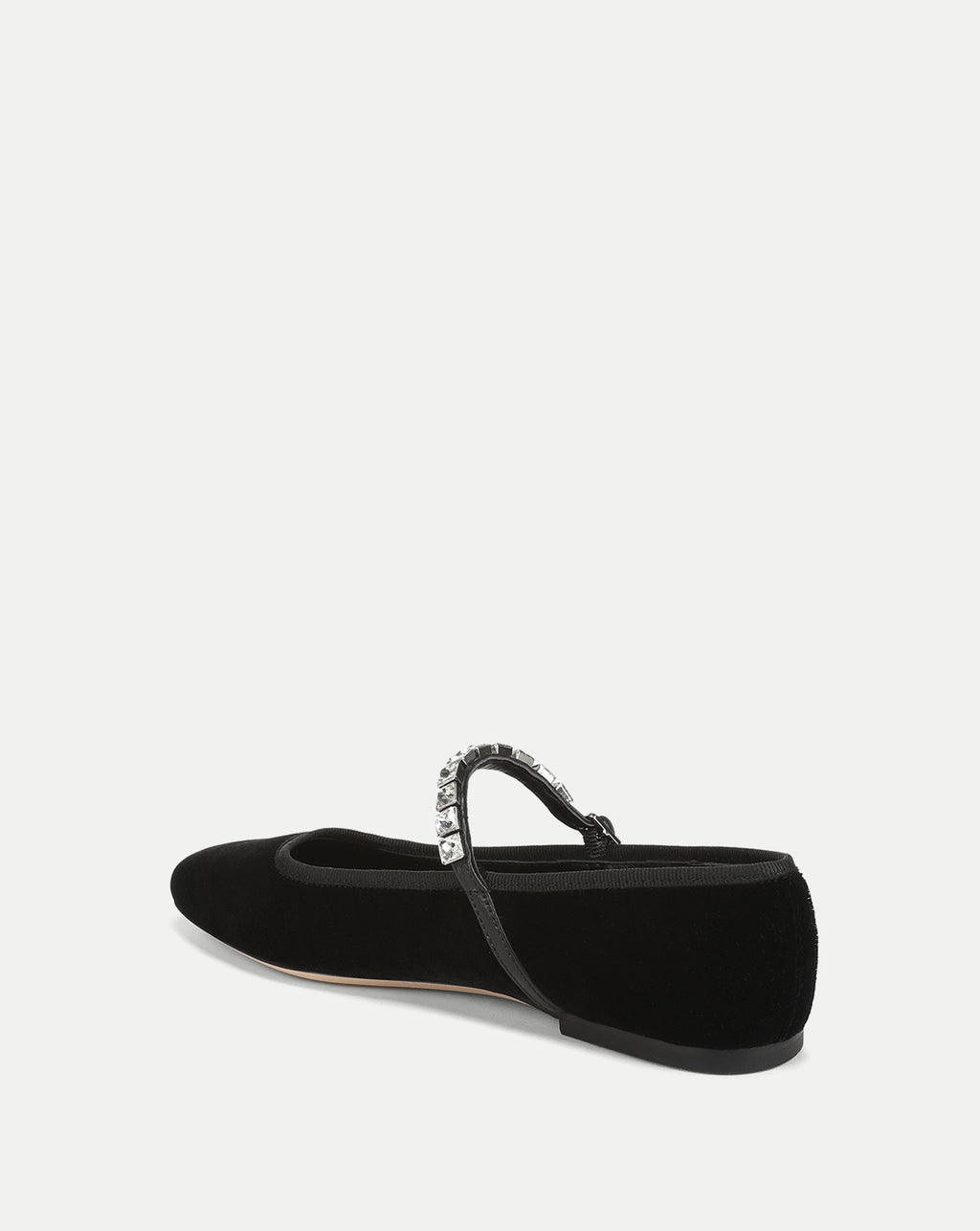 Veronica Beard Black velvet Mary Jane flat with rhinestone strap.