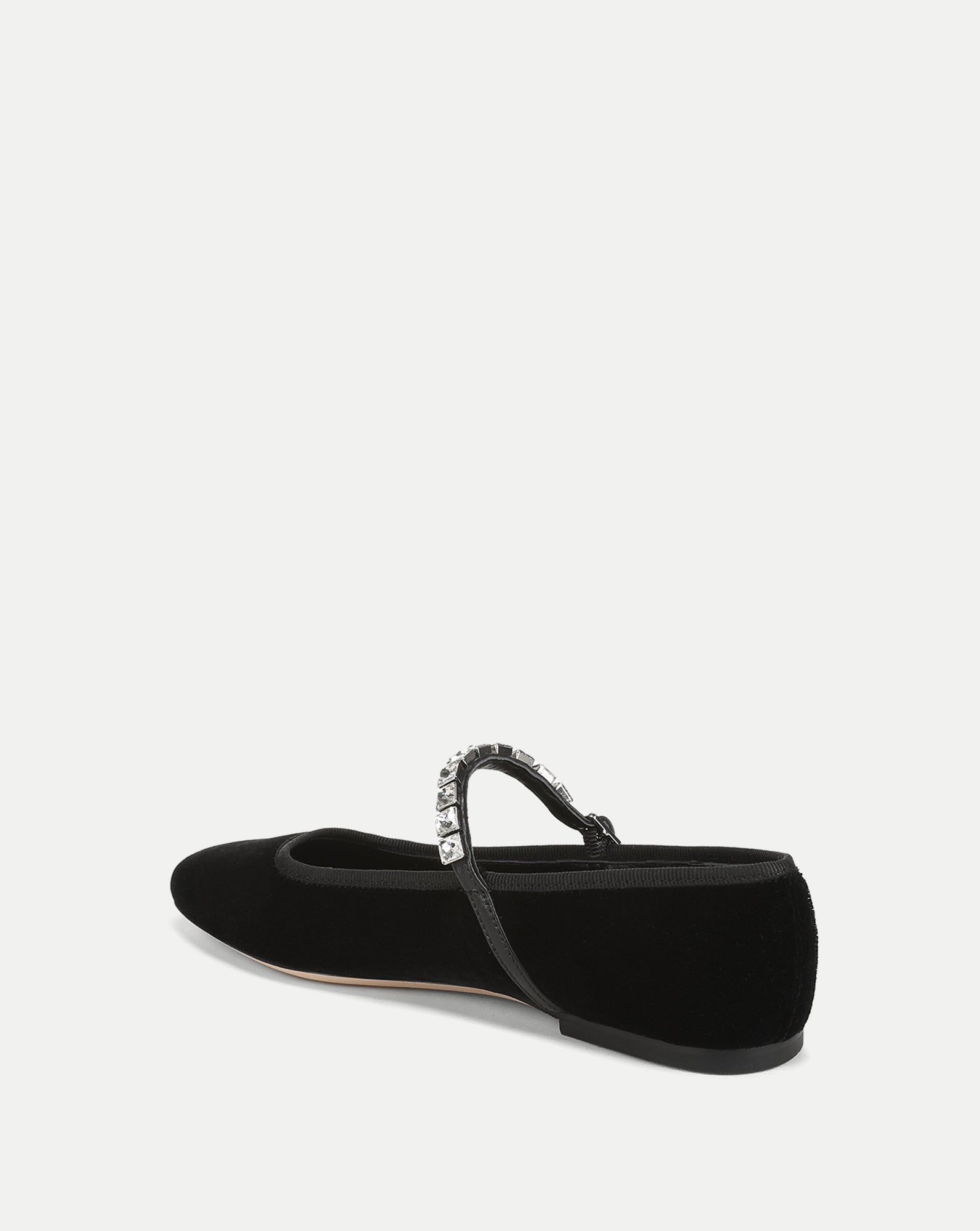 Veronica Beard Black velvet Mary Jane flat with rhinestone strap.