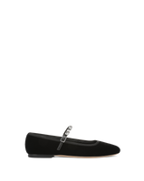 Veronica Beard Black velvet Mary Jane flat with rhinestone strap.