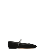 Veronica Beard Black velvet Mary Jane flat with rhinestone strap.