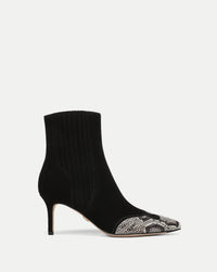Veronica Beard Black suede ankle boots with snakeskin toe.