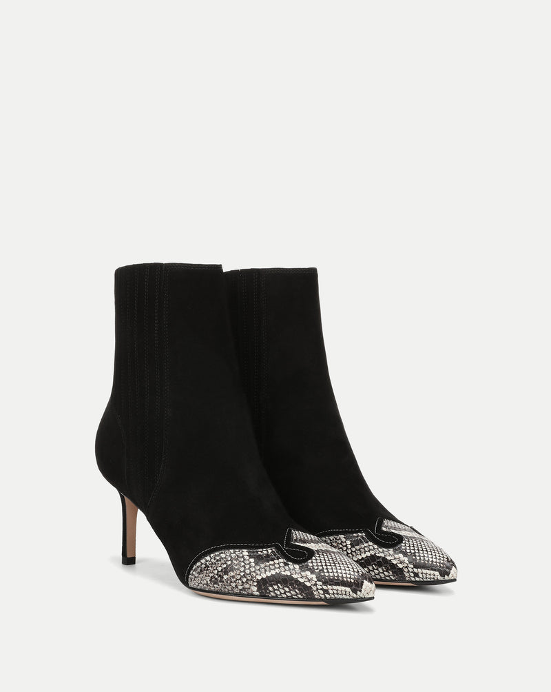 Veronica Beard Black suede and snakeskin ankle boots