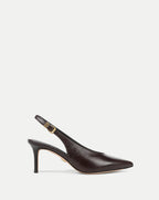 Veronica Beard Brown leather slingback kitten heel.