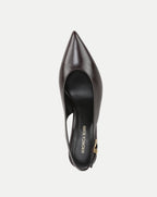 Veronica Beard Brown leather slingback pump with pointed toe.