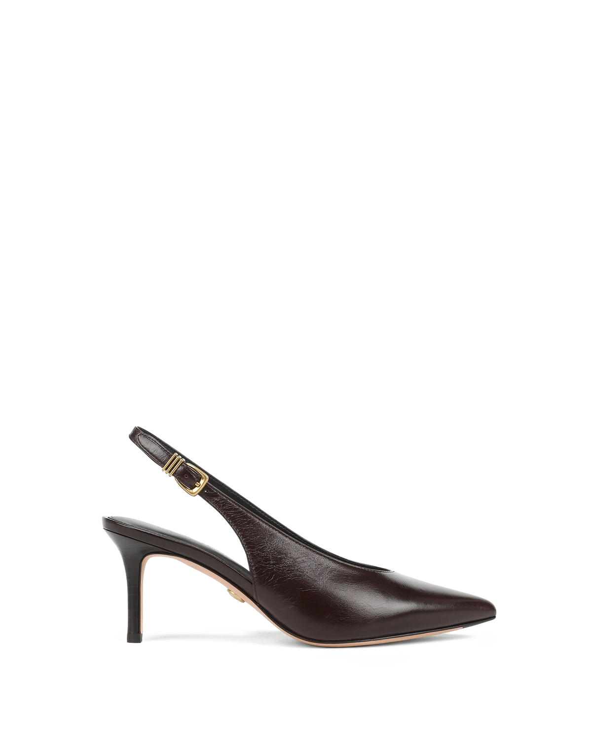 Veronica Beard Brown leather slingback kitten heel pump.