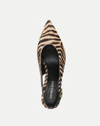 Veronica Beard Zebra print calf hair slingback pump with pointed toe.