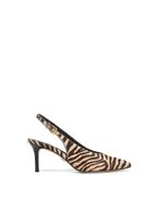 Veronica Beard Zebra print calf hair slingback kitten heel.