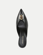 Veronica Beard Black leather pointed-toe mule with amber stone detail.