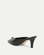 Veronica Beard Black leather mule with pointed toe and gold buckle