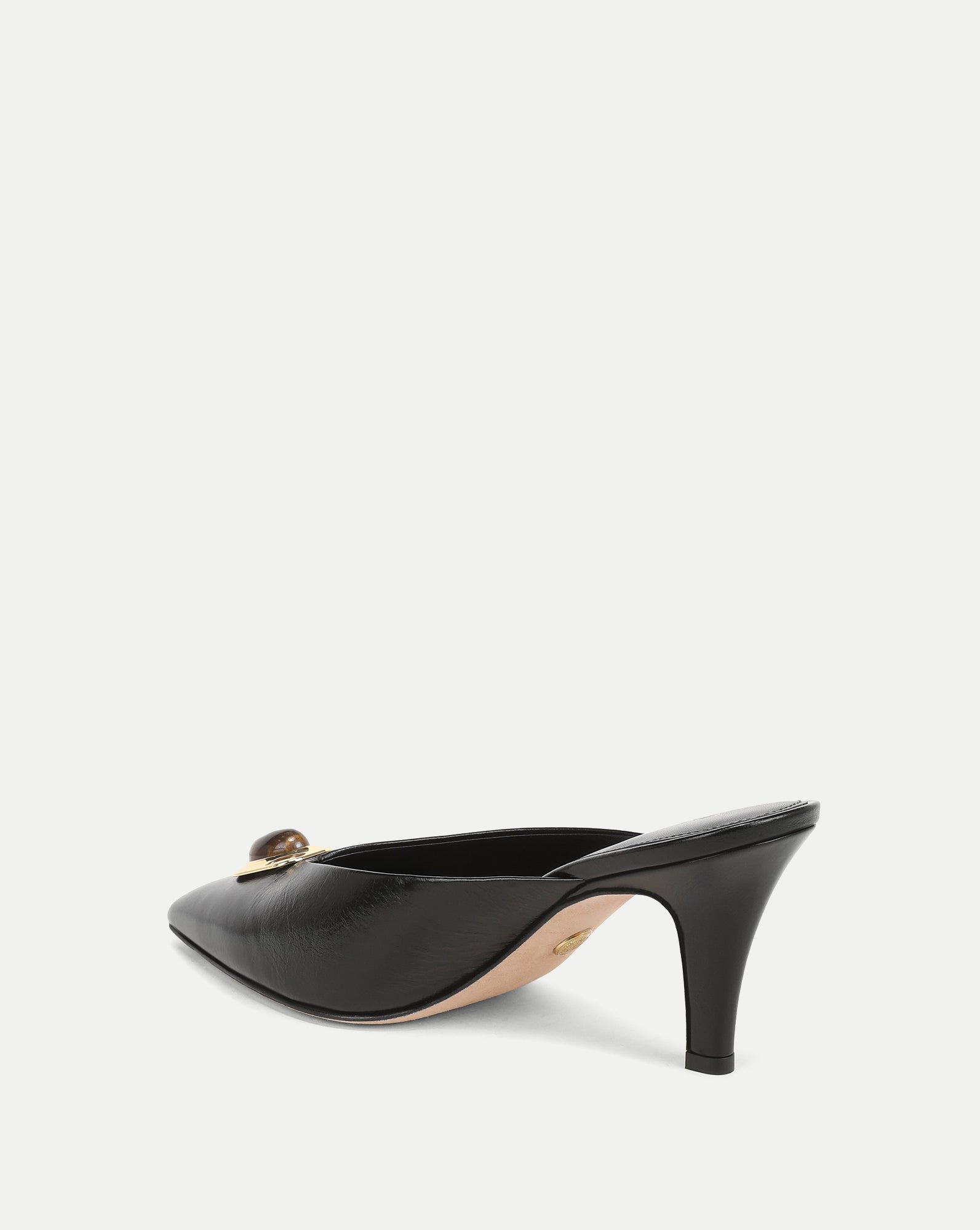 Veronica Beard Black leather mule with pointed toe and gold buckle