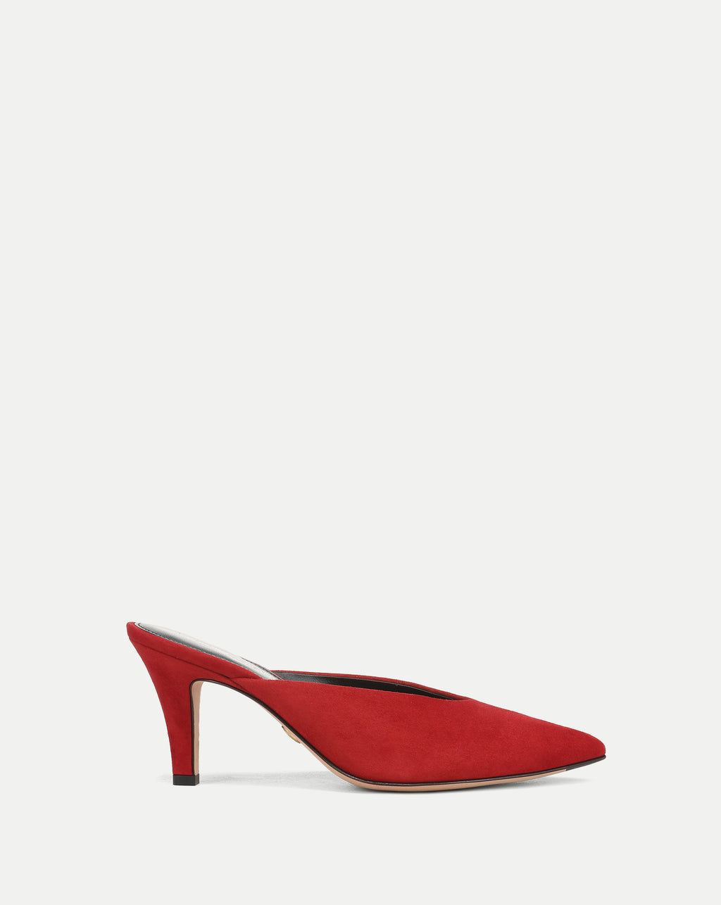 Veronica Beard Red suede pointed-toe mule with a stiletto heel.