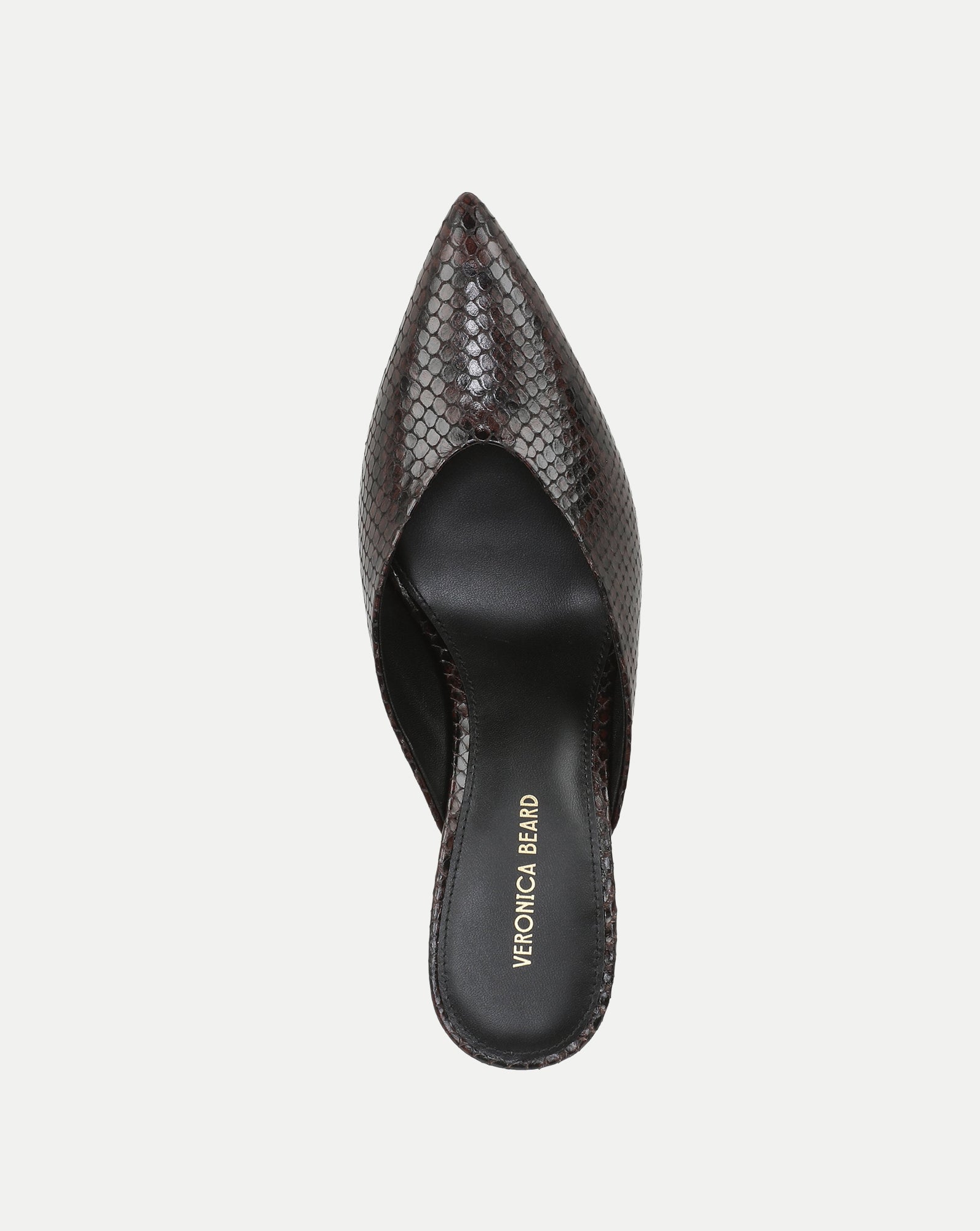 Veronica Beard Brown snakeskin pointed-toe mule with black sole.