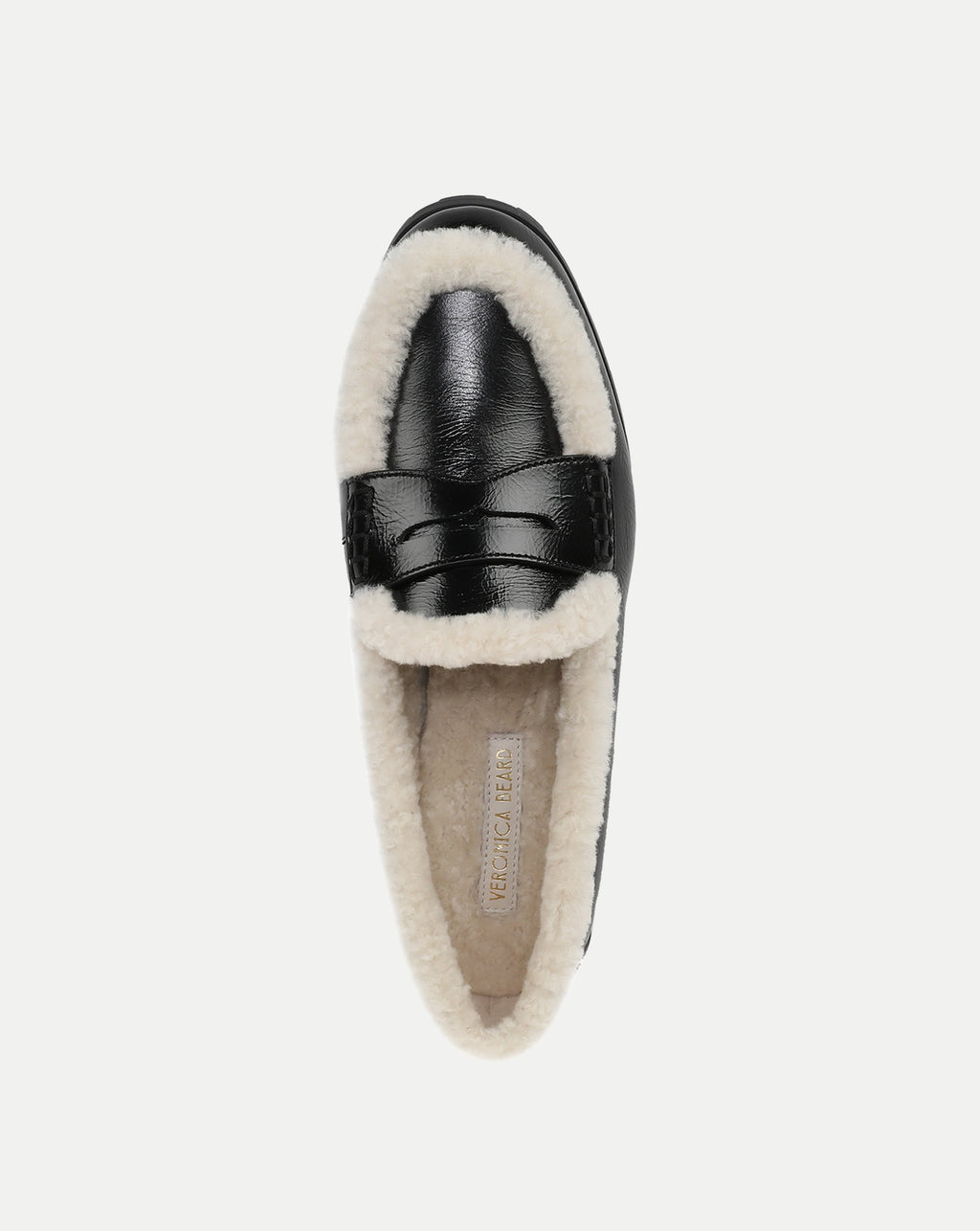 Veronica Beard Black leather shearling-lined slip-on loafer shoe.