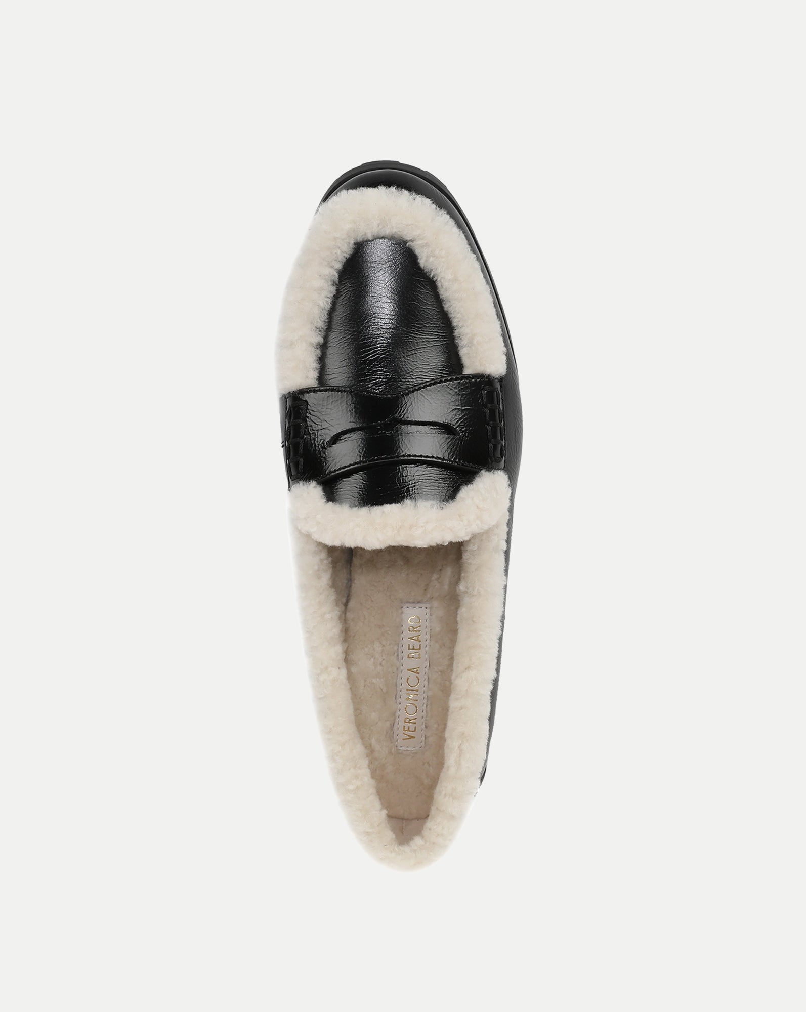 Veronica Beard Black leather shearling-lined slip-on loafer shoe.